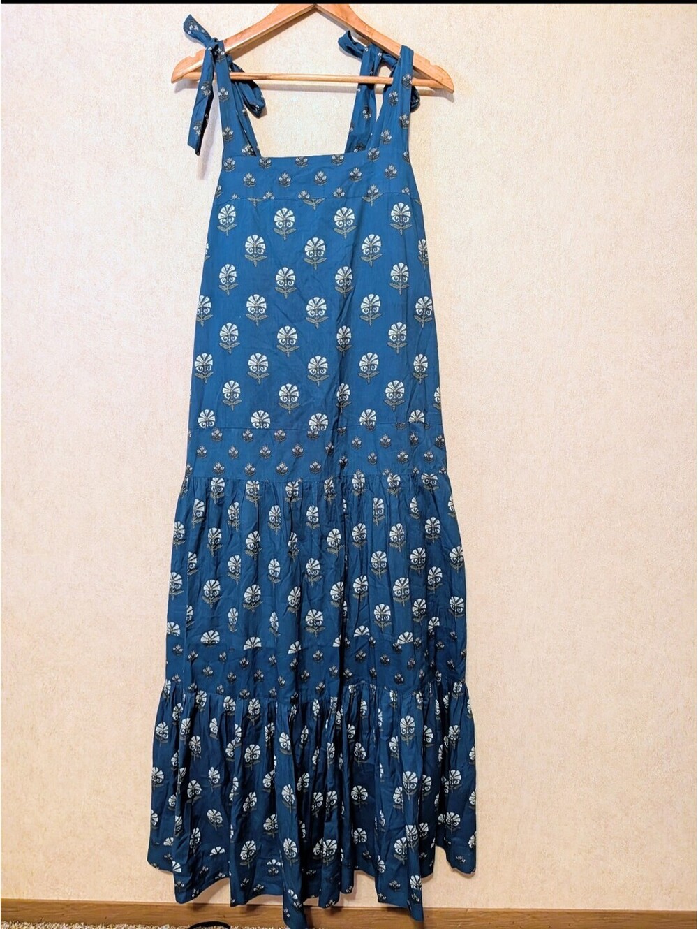 RO'S GARDEN blue floral tiered cotton maxi dress sz M